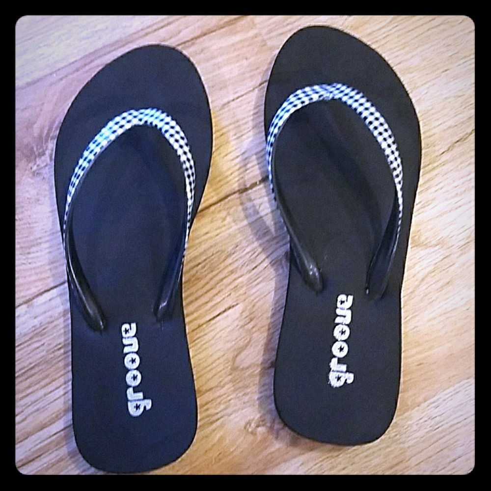 Black Gingham Check Flip Flops